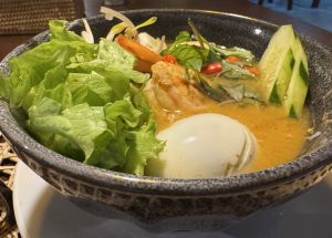Penang Laksa (our version of this tangy, spicy broth with rice noodles and seafood )
