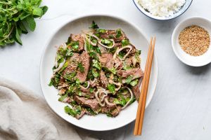 Nam Tok Beef Salad (laotian-style grilled salad in an aromatic lime-chili sauce and coriander. Recommended to accompany with addition of steamed rice portion)