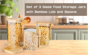 KESPER GLASS JAR 800ML W/BAMBOO LID+RACK 3PCS SET #38060