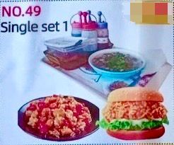 Single set 1 ( Burger, Spicy Chicken Small pieces, Beef Soup )  No.49