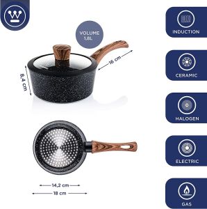 WESTINGHOUSE 18CM SAUCEPAN W/GLASS LID #WCSP0009018MBB