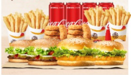 Family Pack (2 whopper jr), (2 chink n'crisp), (4 small fries), (4coca-cola), (8 Nuggets)