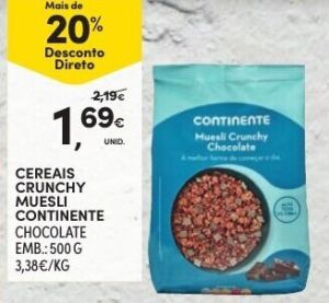 Cereais muesli crunchy choco continente 500g