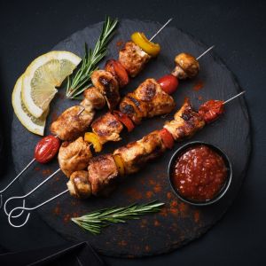 sate ayam and rice (Chicken BBQ)