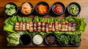 Samgyupsal ( Grilled Pork Belly Served With Fresh Lettuce and Special Fermented Soybean Sauce )