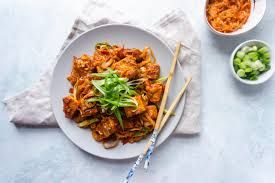 Tofu Kimchi ( Fresh Homemade Tofu Served With Stir-Fried Kimchi and Pork )