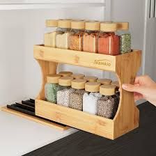 Kesper Spice Rack Bamboo W/6pcs Stuffed Glass # 58038