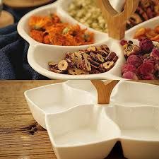 set of 3 dishes with bamboo base
