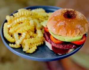 Smoky black bean & beetroot burger