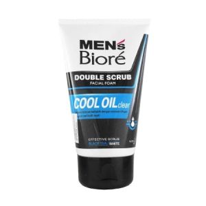 biore men facial foam double scrub cool oil clear 100g 