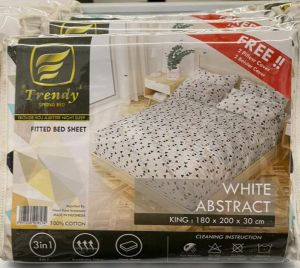 white abstract fitted bed sheet