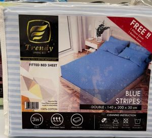 fitted bed sheet blue stripes