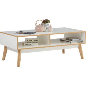STARK Solid Wood Coffee Table – Natural Colour Leg, White Colour Top