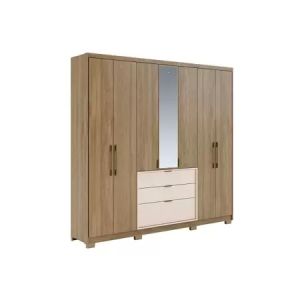  CARRARO URBAN WARDROBE 7  DOOR,3 DRAWERS W/MIRROR  NOCE/OFF WHITE 2340x2240x  463MM # 1108/19340