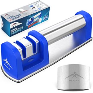 Manual Kitchen Knife Sharpener Diamond | Fast Sharpeners for German American Asian Chef Knives - with Finger Guard Protector - 2 Stage Sharpening Wheel System by Meagle