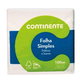 Guardanapo Folha Simples Continente 100Uni