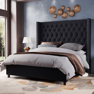 OSHI MEDUSA BED FRAME 180X200CM BLACK VELVET