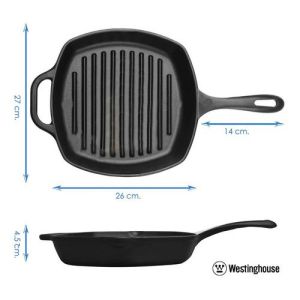 westinghouse 10" cast iron seasoned square grilled pan  #wcc10007bk