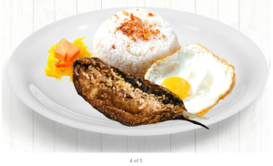 Bangsilog (Marinated Fried bangus, milk fish, with gaarlic-fried rice ,sunny side up egg & pickleed papaya ) 