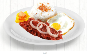 Cornsilog ( corner beef in onions with garlic-fried rice ,sunny side up egg & pickled papaya)