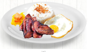 Tocilog ( Sweet & savory cured pork with garlic - fried rice,sunny side up egg & pickled papaya )