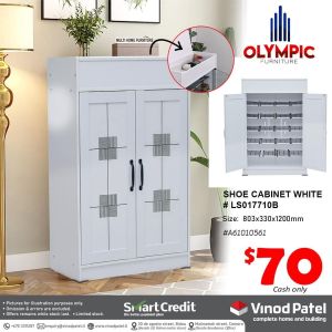 OLYMPIC SHOE CABINET WHITE 803x330x1200 MM # LS017710B   