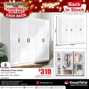 Wardrobe 5 door white #Orc-5-Door-Wrd-M