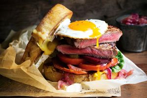 Steak, Onion, bacon, egg, & cheese