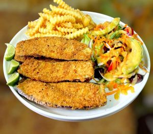 Eggplant schnitzel  with any 2 free sides 
