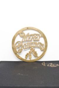 Brass Merry Christmas Trivet Vtg Brass Raised Hot Plate