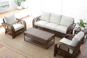 'HINLIM TRITON SOFA SET 3+2+1+COFFEE TABLE DARK SHESNUT /6102 OASIS #230032'