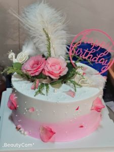 Red Roses + Feather fresh cake,  6 inches, $22