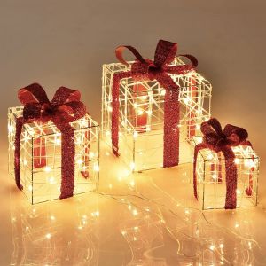 3pcs/set Watch Christmas Gifts Box LED Decoration Gift Box Light Up LED Christmas Parcels Gift Box Christmas Decorations
