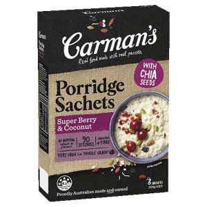 carman's porridge sachets super berry & coconut  8 sachets