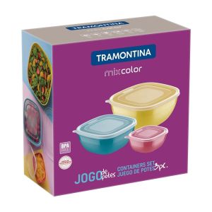 Tramontina Mixcolor polypropylene container set with clear lids, 3 pcs