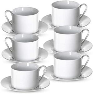 Coffee Cups And Saucers Set - 6 Piece White Coffee Mug Set
