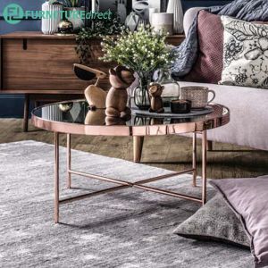 Xander Oval Coffee Table In Copper Colour Frame With Mirror Top  800X 450X 400Mm